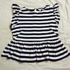 1901 navy white stripe flutter sleeve peplum top